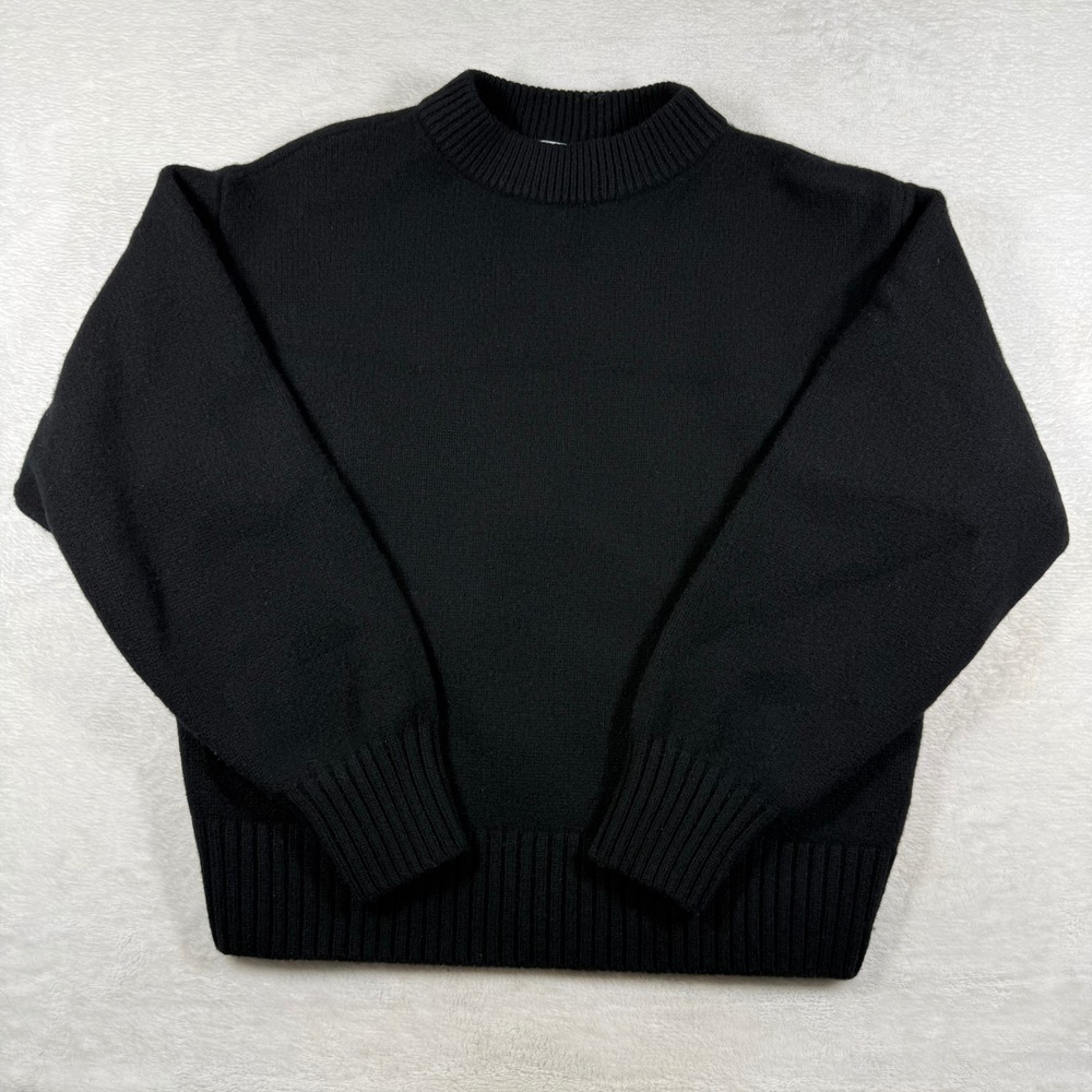 Uniqlo U Lemaire Small Black 100% Wool Ribbed Mock Neck Sweater boxy